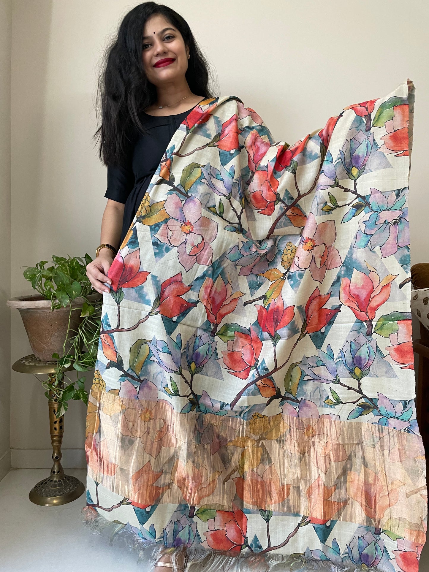 Tussar Silk Floral Dupatta