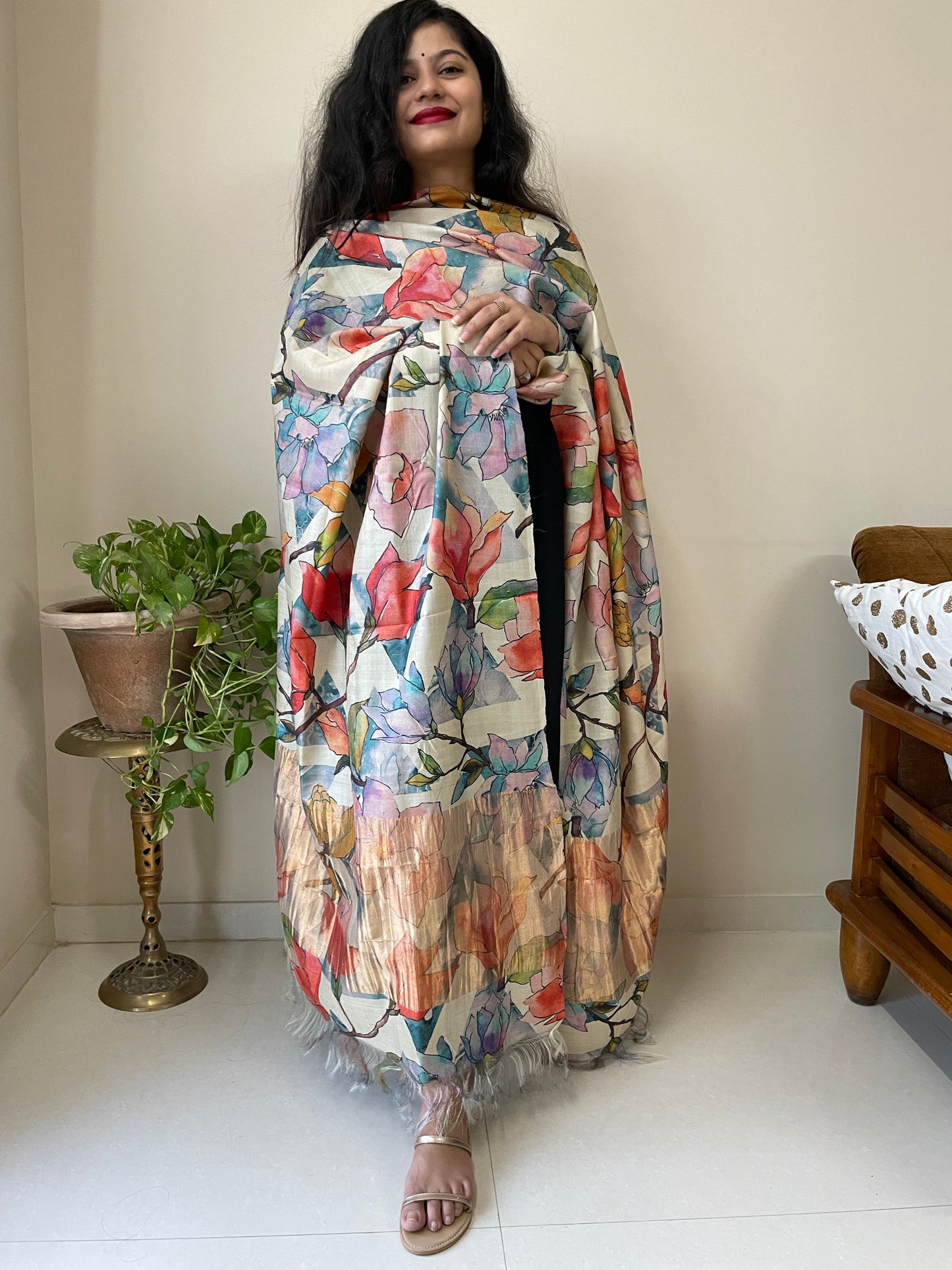 Tussar Silk Floral Dupatta