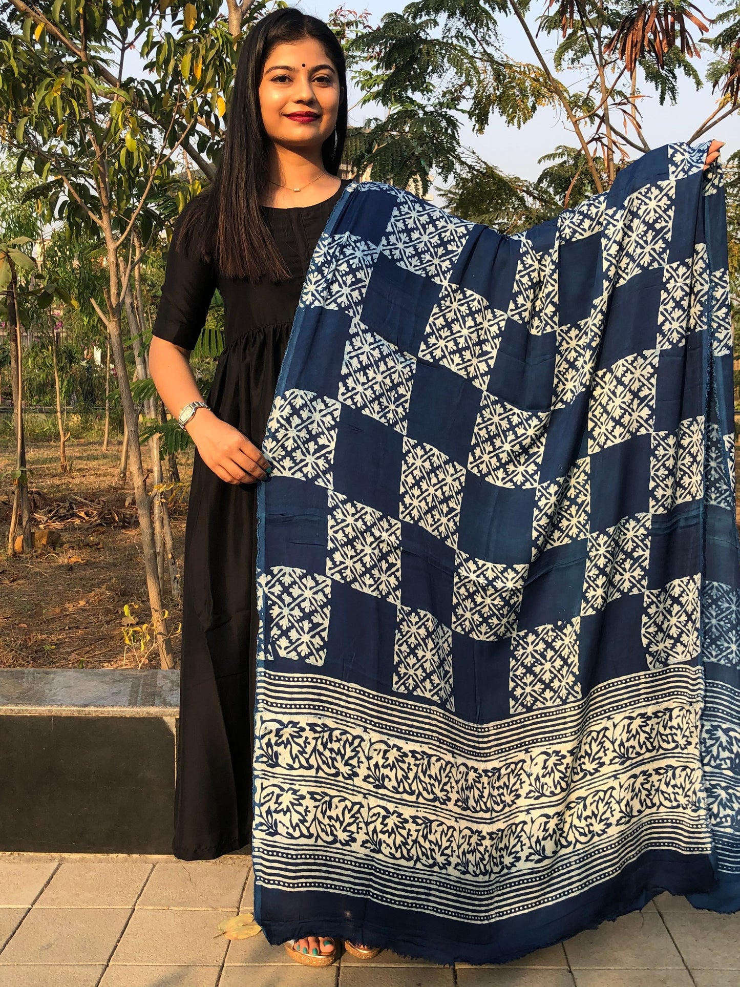 Indigo Silk Dupatta